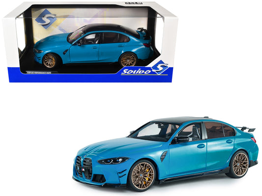 2024 BMW M3 Competition Daytona Beach Blue with Carbon Top 1/18 T&y Diecast Model Car by Solido
