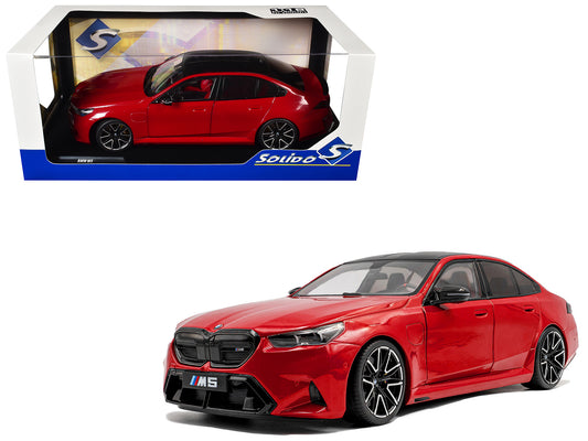 2025 BMW M5 Fire Red with Black Top 1/18 T&y Diecast Model Car by Solido