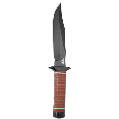 SOG Bowie 2.0 Knife 6.4" Black TiNi Blade Leather Handles