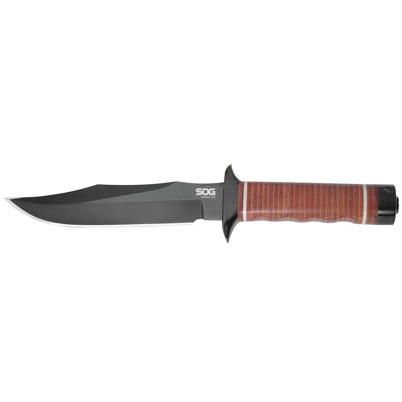 SOG Bowie 2.0 Knife 6.4" Black TiNi Blade Leather Handles
