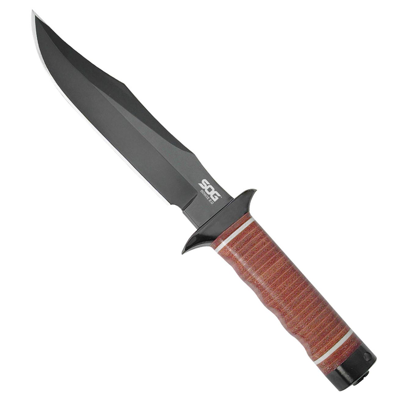 SOG Bowie 2.0 Knife 6.4" Black TiNi Blade Leather Handles