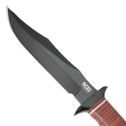 SOG Bowie 2.0 Knife 6.4" Black TiNi Blade Leather Handles