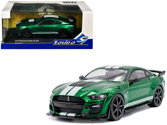 2020 Ford Mustang Shelby GT500 Fast Track Eruption Green Metallic with White Stripes 1/43 T&y Diecast Model Car by Solido