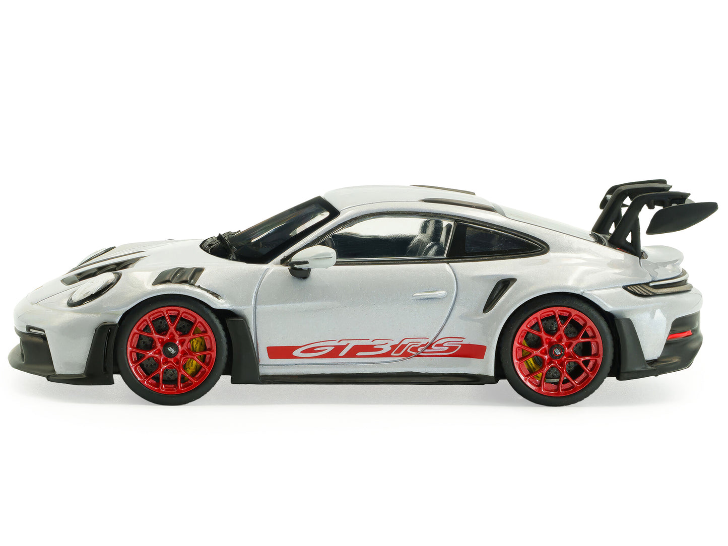 2023 Porsche 911 (992) GT3 RS Ice Gray Metallic with Pyro Red Stripes 1/43 Diecast Model Car by Solido