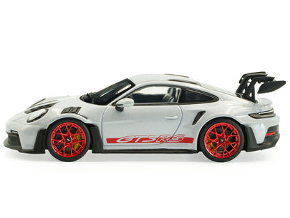 2023 Porsche 911 (992) GT3 RS Ice Gray Metallic with Pyro Red Stripes 1/43 Diecast Model Car by Solido
