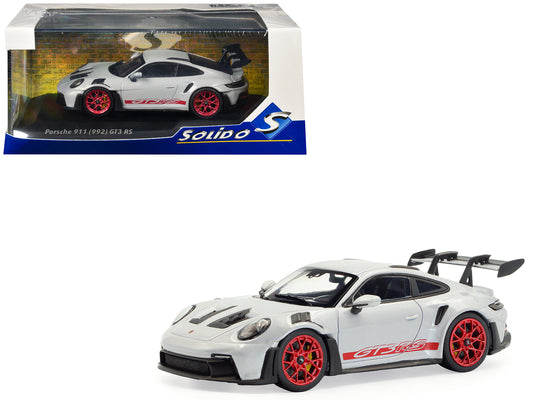 2023 Porsche 911 (992) GT3 RS Ice Gray Metallic with Pyro Red Stripes 1/43 T&y Diecast Model Car by Solido