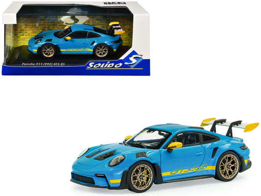 2023 Porsche 911 (992) GT3 RS "Tribute to 24 Hours of Daytona 2003" Riviera Blue with Yellow Stripes 1/43 T&y Diecast Model Car by Solido