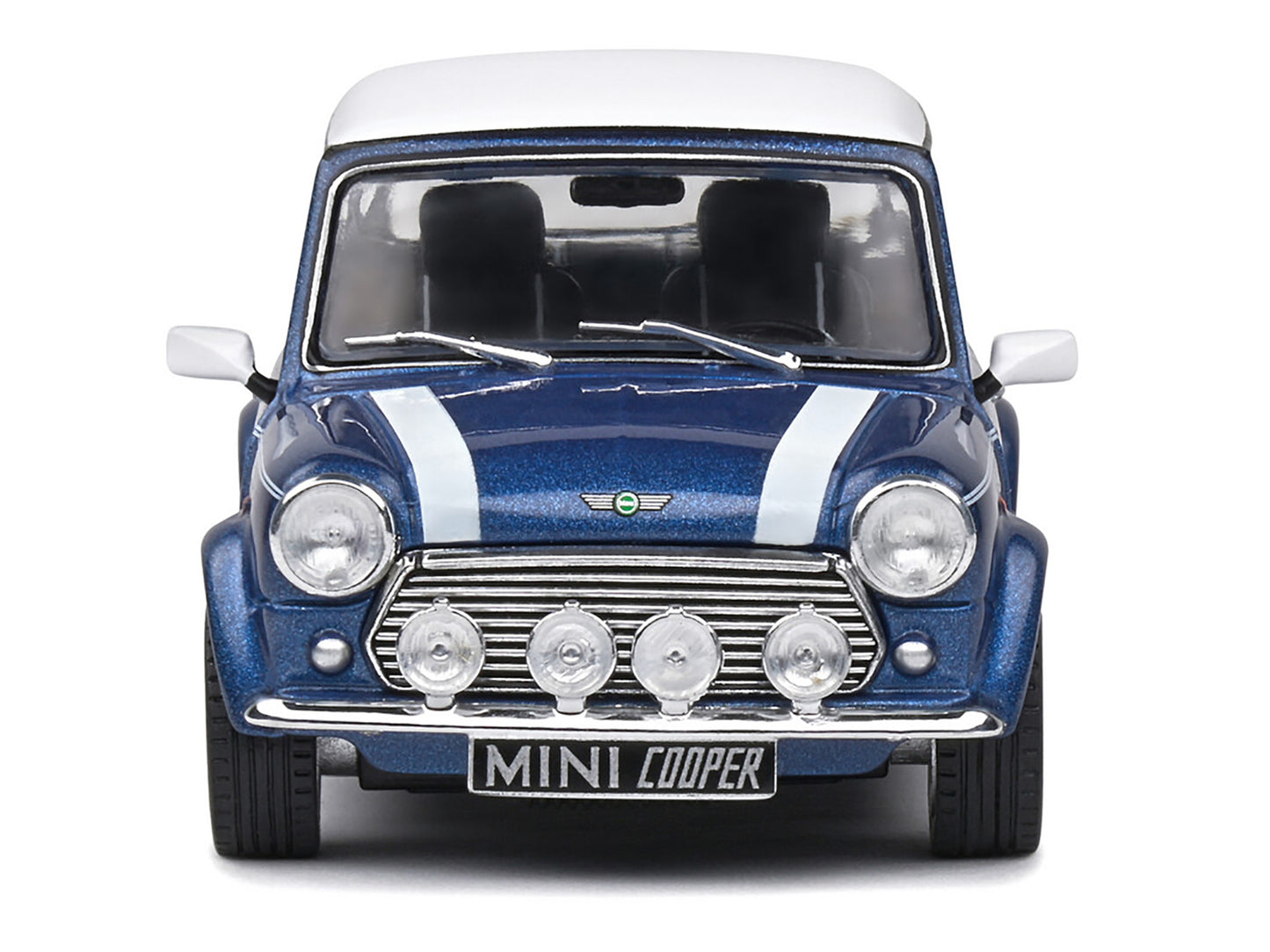 1994 Mini Cooper Sport Tahiti Blue Metallic with White Top and Stripes 1/43 Diecast Model Car by Solido
