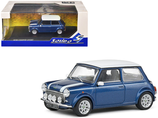 1994 Mini Cooper Sport Tahiti Blue Metallic with White Top and Stripes 1/43 T&y Diecast Model Car by Solido