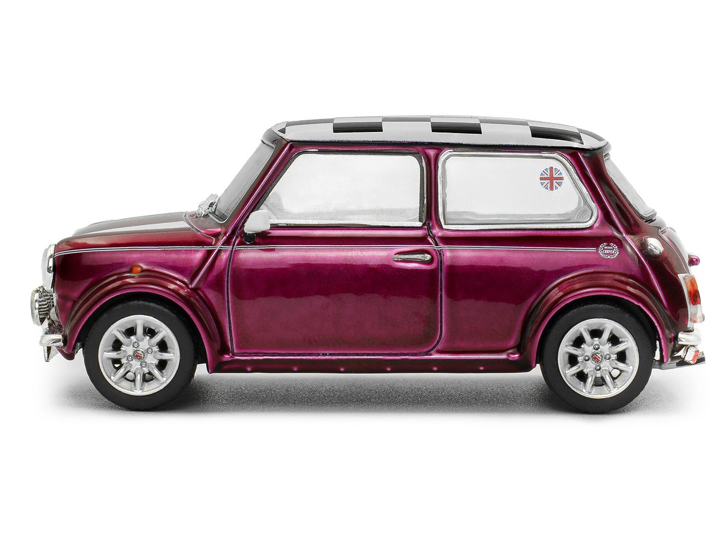 1997 Mini Cooper Sport Purple Metallic with White Stripes and Checkered Top 1/43 Diecast Model Car by Solido