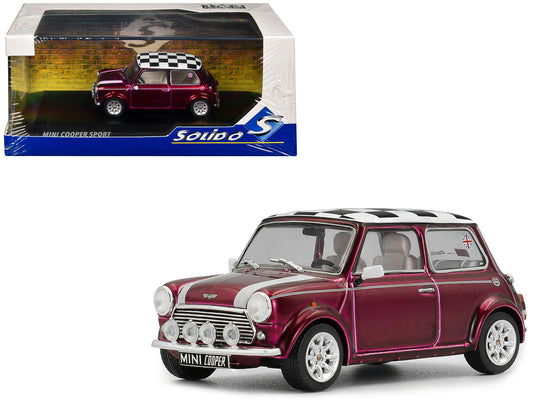 1997 Mini Cooper Sport Purple Metallic with White Stripes and Checkered Top 1/43 T&y Diecast Model Car by Solido