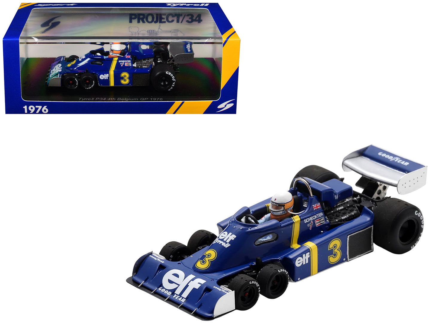 Tyrrell P34 #3 Jody Scheckter Formula One F1 "Belgian GP" (1976) with Driver 1/43 Model Car by Spark T&y