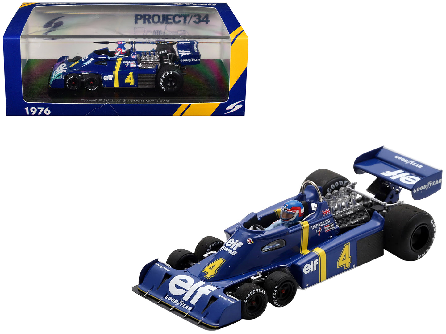 Tyrrell P34 #4 Patrick Depailler 2nd Place Formula One F1 "Swedish GP" (1976) with Driver 1/43 Model Car by Spark T&y