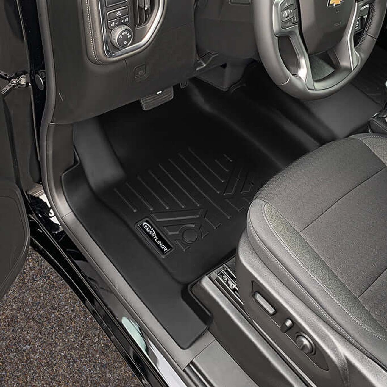 Smartliner Floor Liners Front/2nd Row 2019-2025 Silverado Crew Cab with Transmission Hump (Black)