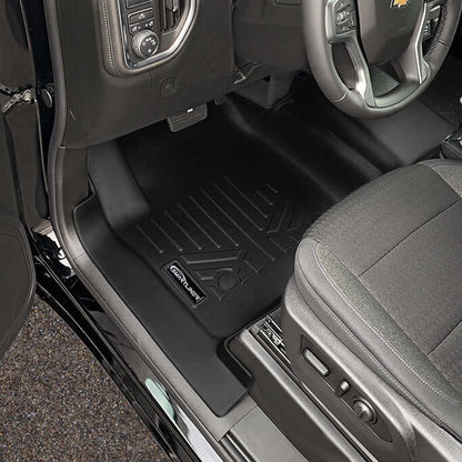 Smartliner Floor Liners Front/2nd Row 2019-2025 Silverado Crew Cab with Transmission Hump (Black)