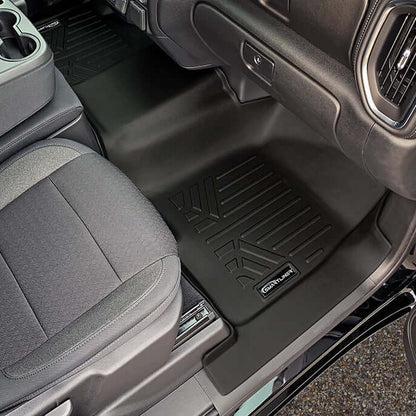 Smartliner Floor Liners Front/2nd Row 2019-2025 Silverado Crew Cab with Transmission Hump (Black)
