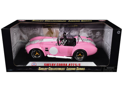1965 Shelby Cobra 427 S/C Pink with White Stripes with Printed Carroll Shelby Signature's on the Trunk 1/18 Diecast Model Car by Shelby Collectibles