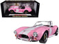 1965 Shelby Cobra 427 S/C Pink with White Stripes with Printed Carroll Shelby Signature's on the Trunk 1/18 Diecast Model Car by Shelby Collectibles