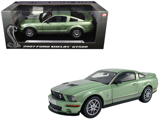 2007 Ford Shelby GT500 Lime Green Metallic with Silver Stripes "Shelby Collectibles" Series 1/18 T&y Diecast Model Car by ACME