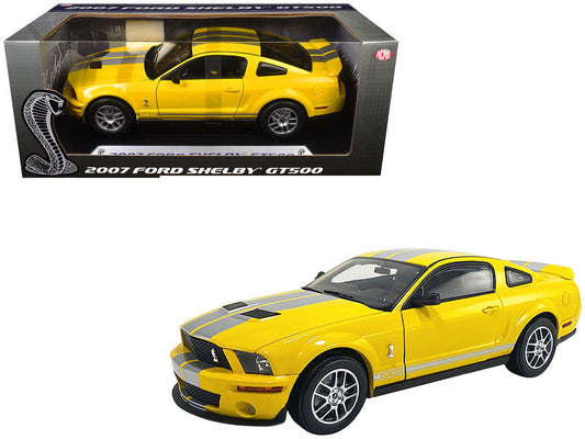 2007 Ford Shelby GT500 Yellow with Silver Stripes "Shelby Collectibles" Series 1/18 T&y Diecast Model Car by ACME
