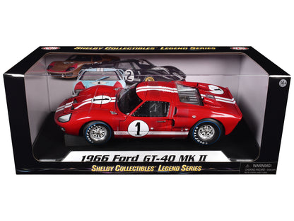 1966 Ford GT-40 MK 2 Red #1 1/18 Diecast Model Car by Shelby Collectibles