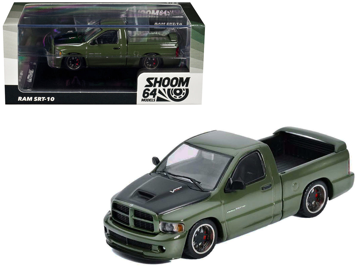2003 Dodge Ram SRT-10 Pickup Truck Green Metallic Matt Black Hood 1/64 Diecast