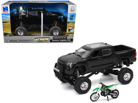T&yota Tundra Pro Pickup Truck Black and Kawasaki KX 250 Motorcycle Green and White "Xtreme Off-Road" Series 1/32 T&y Diecast Models by New Ray