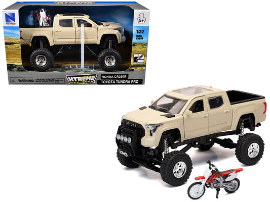 T&yota Tundra Pro Pickup Truck Tan and Honda CR250R Motorcycle Red and White "Xtreme Off-Road" Series 1/32 T&y Diecast Models by New Ray