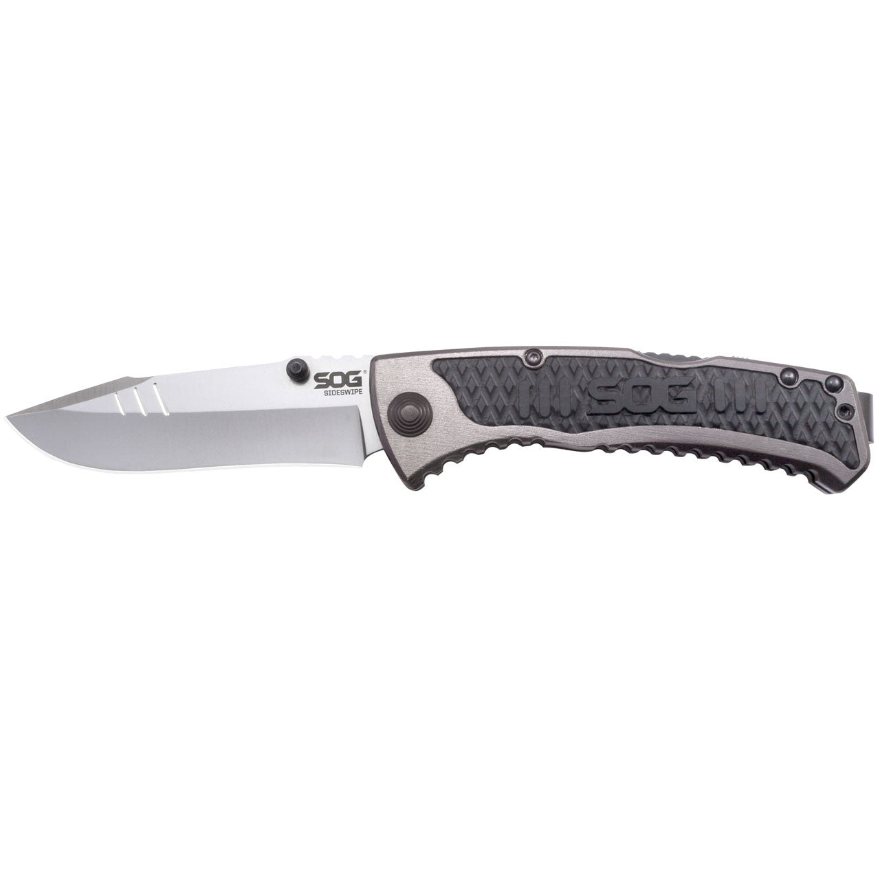 SOG Sideswipe Assisted Folding Knife 3.4" Clip Point Blade Aluminum Handles with GRN Inserts