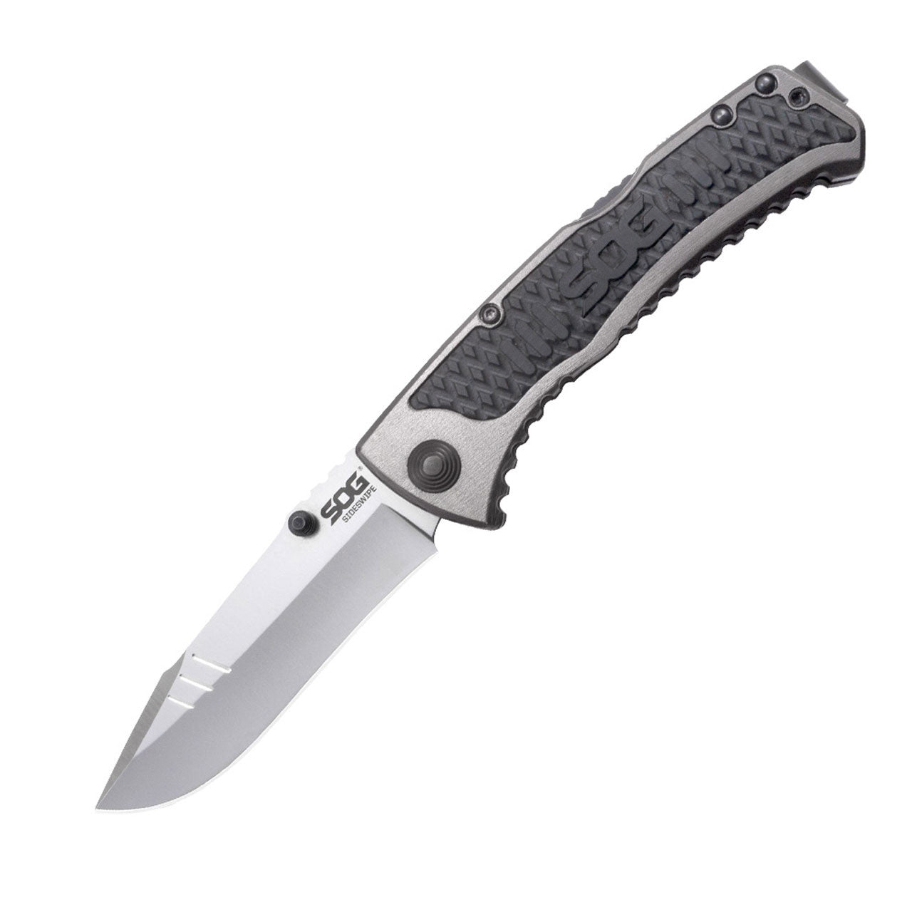 SOG Sideswipe Assisted Folding Knife 3.4" Clip Point Blade Aluminum Handles with GRN Inserts