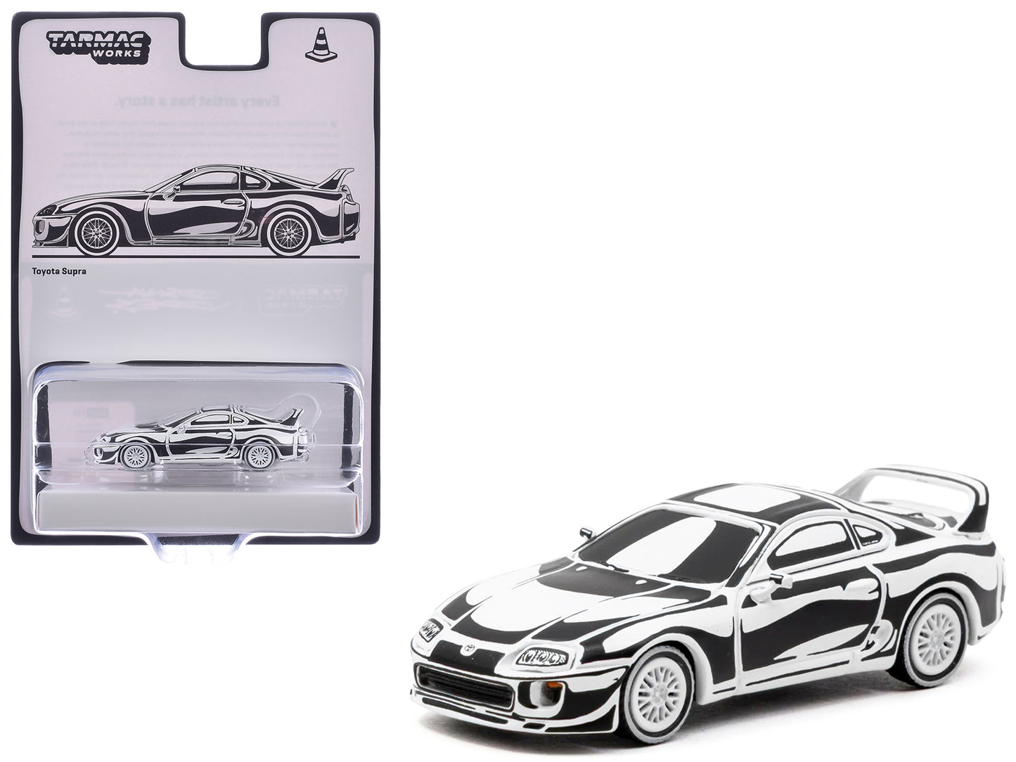 T&yota Supra "Designed by Joshua Vides" Black and White "Hobby64" Series 1/64 T&y Diecast Model Car by Tarmac Works