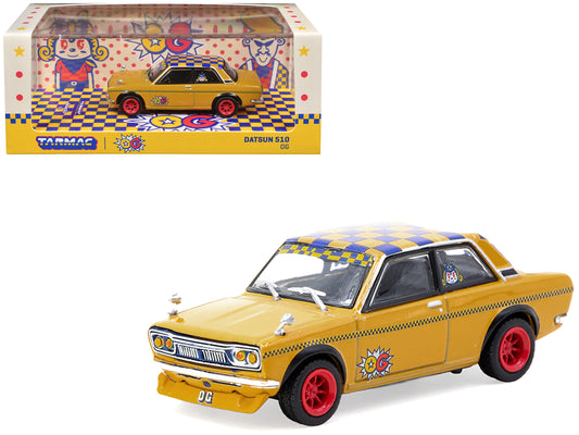 Datsun 510 "OG Beer" Yellow with Checkered Top "Hobby64" Series 1/64 T&y Diecast Model Car by Tarmac Works