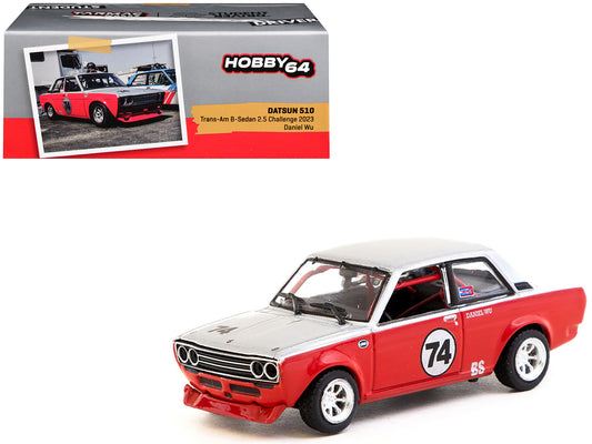 Datsun 510 #74 Daniel Wu "Trans-Am B-Sedan 2.5 Challenge" (2023) Silver and Red "Hobby64" Series 1/64 T&y Diecast Model Car by Tarmac Works