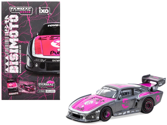 Porsche 935 K3V Bisimoto Gray Metallic with Pink Hood and Top with Tarmac Cards "Hobby64" Series 1/64 T&y Diecast Model by Tarmac Works