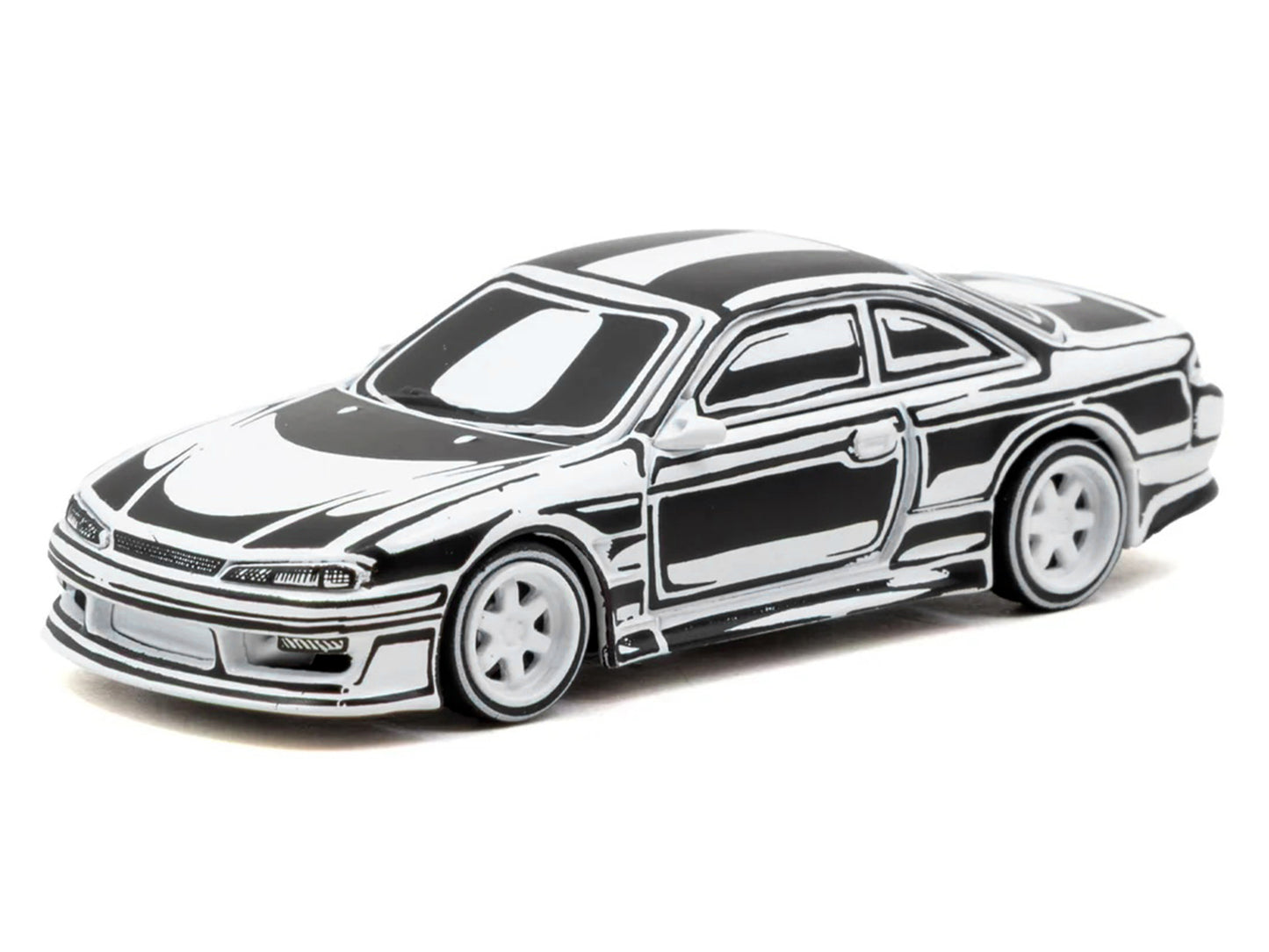 VERTEX Silvia (S14) "Designed by Joshua Vides" Black and White "Global64" Series 1/64 T&y Diecast Model Car by Tarmac Works