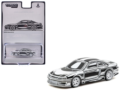 VERTEX Silvia (S14) "Designed by Joshua Vides" Black and White "Global64" Series 1/64 T&y Diecast Model Car by Tarmac Works