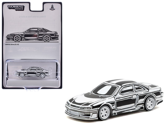 VERTEX Silvia (S14) "Designed by Joshua Vides" Black and White "Global64" Series 1/64 T&y Diecast Model Car by Tarmac Works