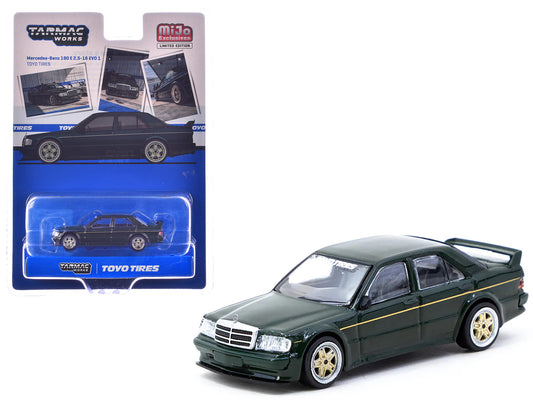 Mercedes-Benz 190 E 2.5-16 EVO 1 "T&yo Tires" Dark Green "Global64" Series 1/64 T&y Diecast Model by Tarmac Works