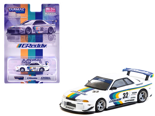 Nissan Skyline GT-R (R32) Widebody RHD (Right Hand Drive) #32 "Greddy - Jonsibal Designworks" White with Stripes "Global64" Series 1/64 T&y Diecast Model by Tarmac Works