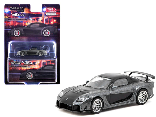 Mazda RX-7 "VeilSide Fortune7" RHD (Right Hand Drive) Gray Metallic and Black "Global64" Series 1/64 T&y Diecast Model Car by Tarmac Works