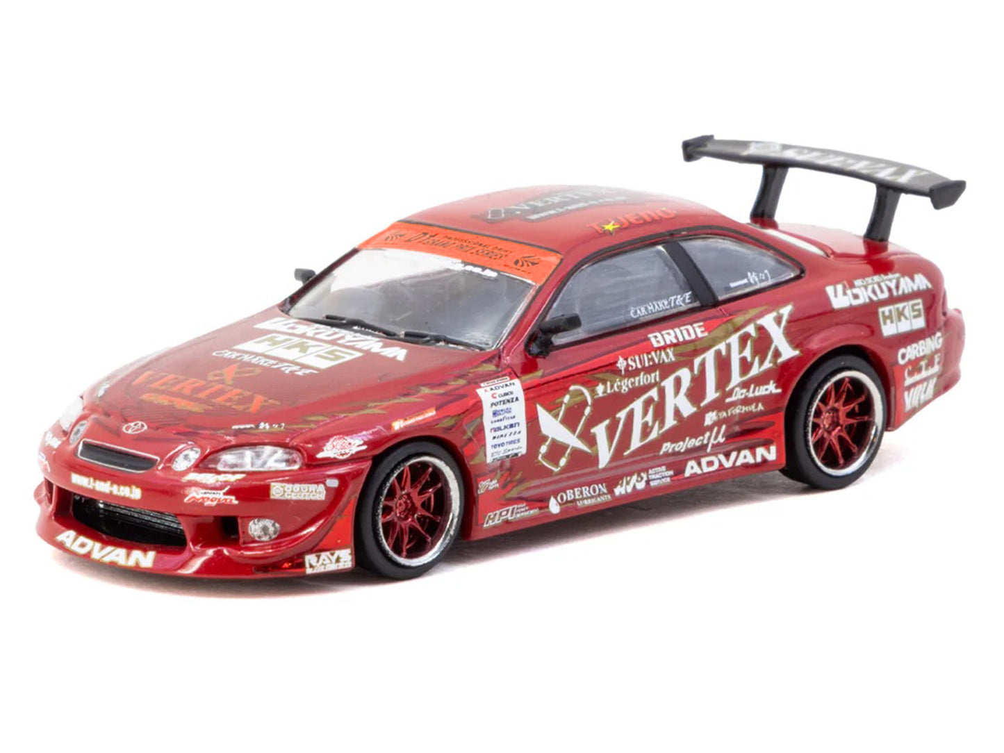 T&yota VERTEX Ridge TE3005 Soarer RHD (Right Hand Drive) Red Metallic with Graphics and Tarmac Cards "Global64" Series 1/64 T&y Diecast Model Car by Tarmac Works