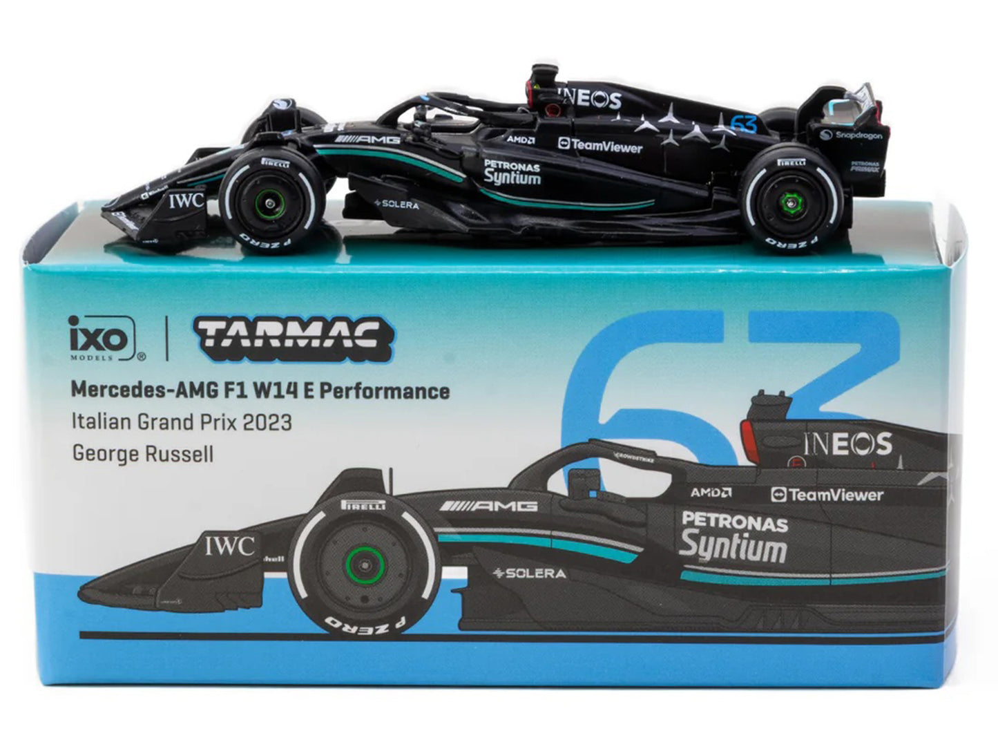 Mercedes-AMG F1 W14 E Performance #63 George Russell Formula One F1 "Italian GP" (2023) "Global64" Series 1/64 T&y Diecast Model Car by Tarmac Works