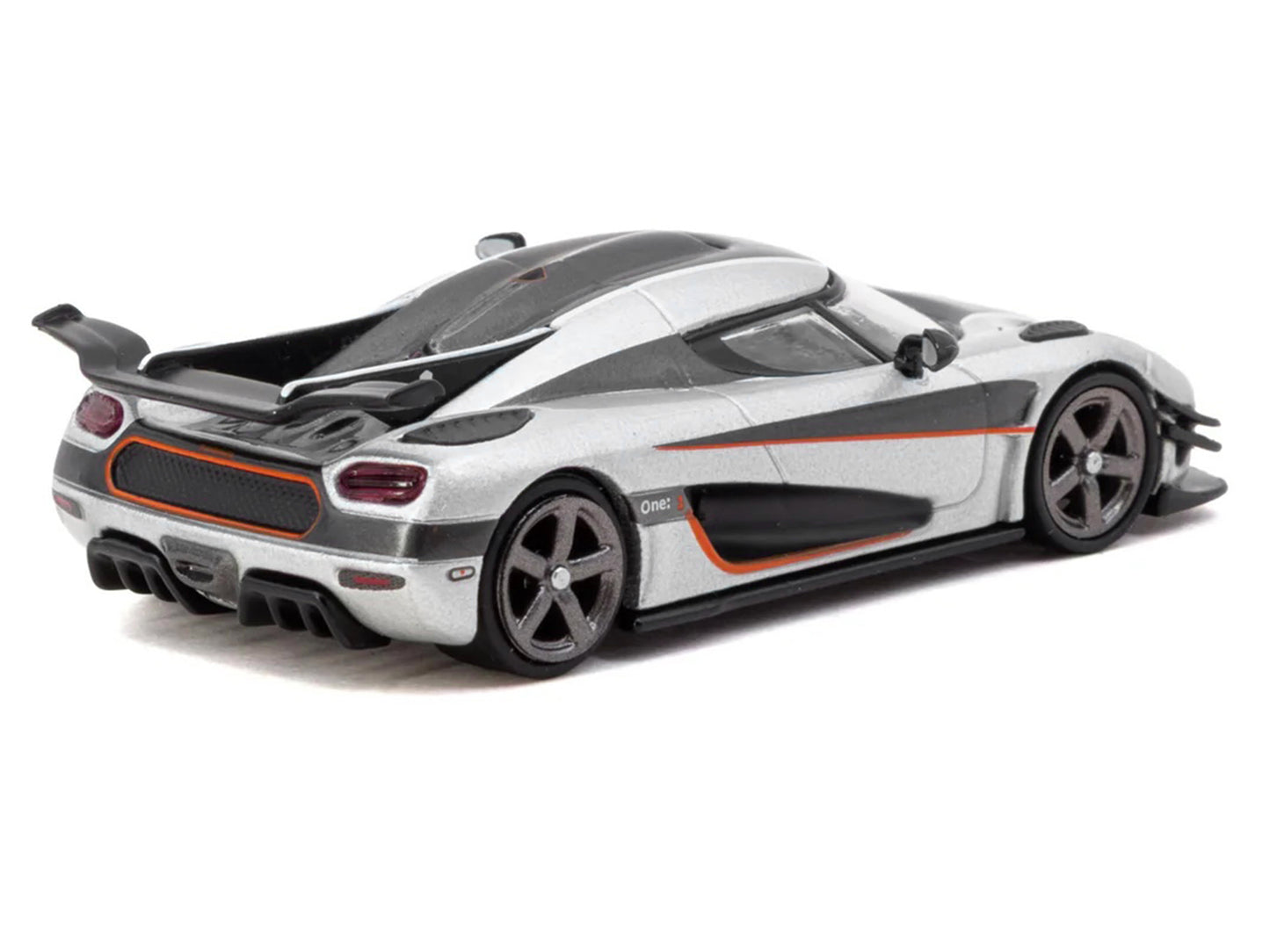 Koenigsegg One:1 Silver Metallic with Black Stripes "Global64" Series 1/64 T&y Diecast Model Car by Tarmac Works