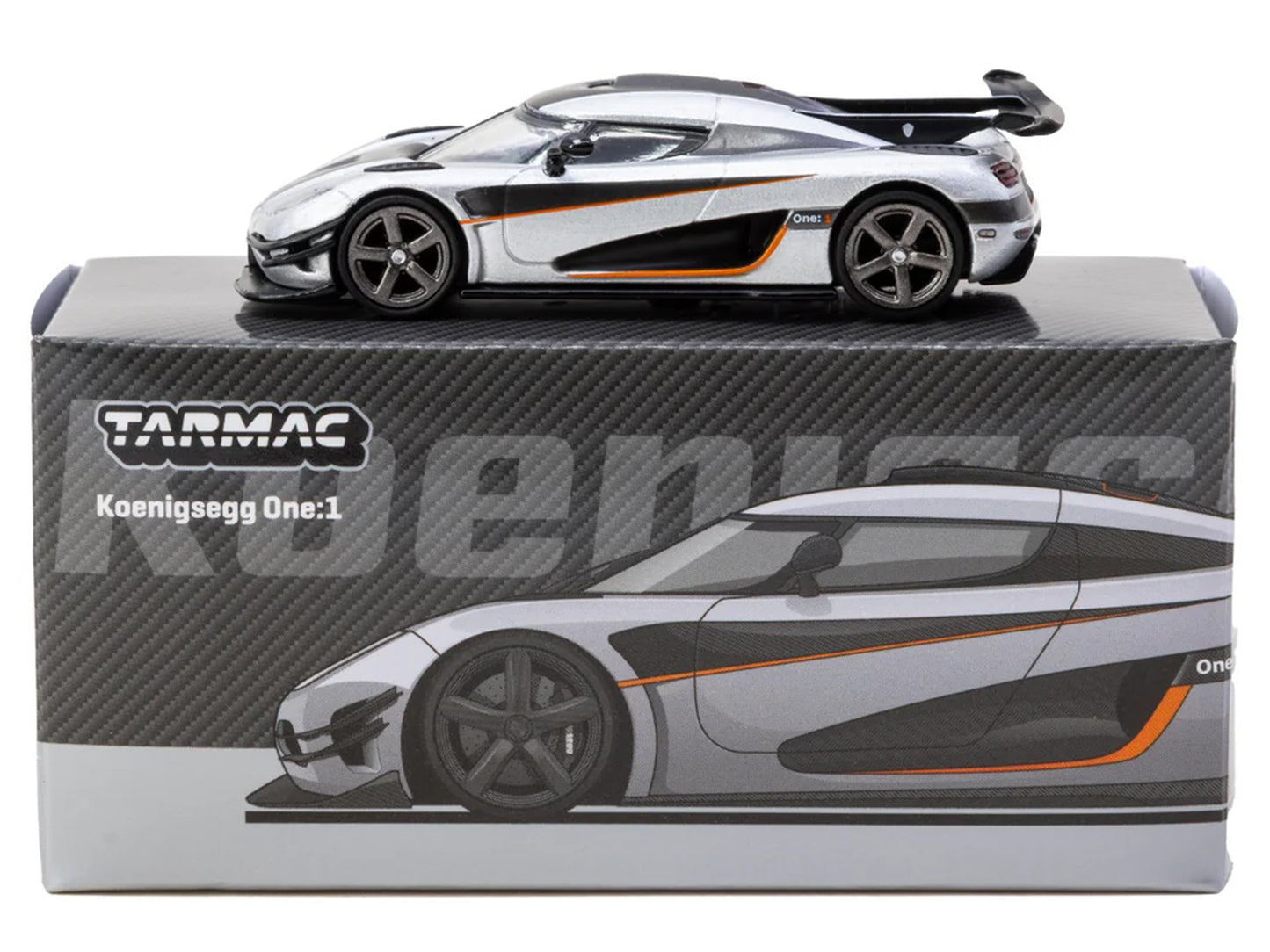 Koenigsegg One:1 Silver Metallic with Black Stripes "Global64" Series 1/64 T&y Diecast Model Car by Tarmac Works