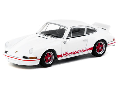 Porsche 911 Carrera RS 2.7 Lightweight White with Red Stripes "Collab64" Series 1/64 T&y Diecast Model Car by Schuco & Tarmac Works