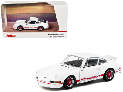 Porsche 911 Carrera RS 2.7 Lightweight White with Red Stripes "Collab64" Series 1/64 T&y Diecast Model Car by Schuco & Tarmac Works