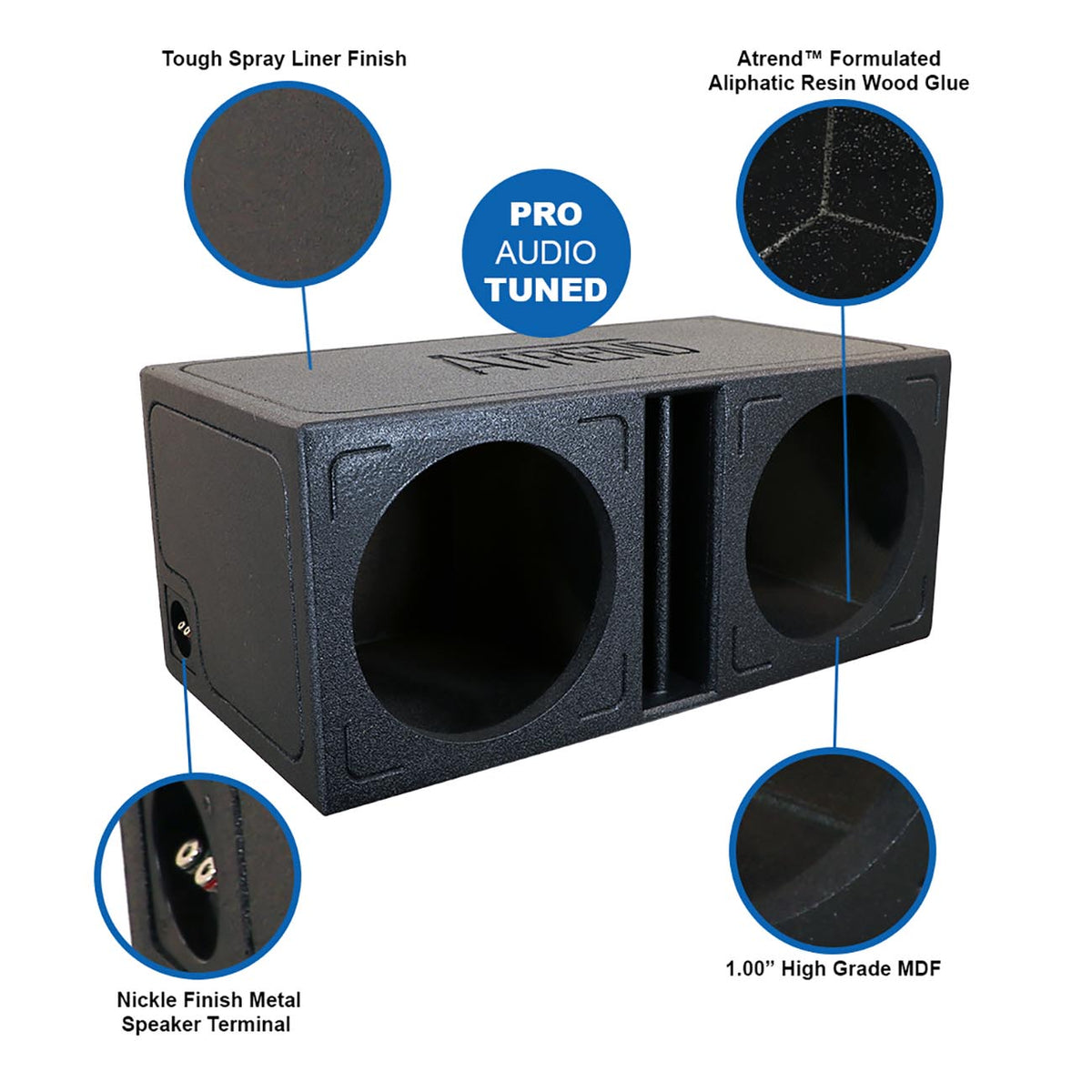 Atrend Dual 10" Slammer Slot-Port Vented Woofer Enclosure - Bedliner Finish