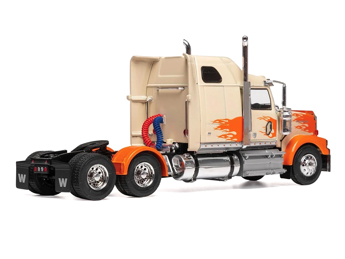 2000 Western Star 4900 Truck Tractor Cream with Orange Flames 1/43 Diecast