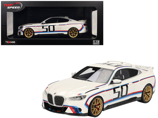 BMW M4 3.0 CSL #50 White with Blue and Red Stripes 1/18 Model Car by Top Speed T&y