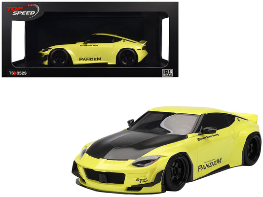 Nissan Z (RZ34) "Pandem" Ikazuchi Yellow with Matt Black Hood 1/18 Model Car by Top Speed T&y